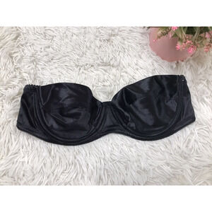 Vintage LILY OF FRANCE Bra 36B Satin Unlined Underwire no straps 90s Black